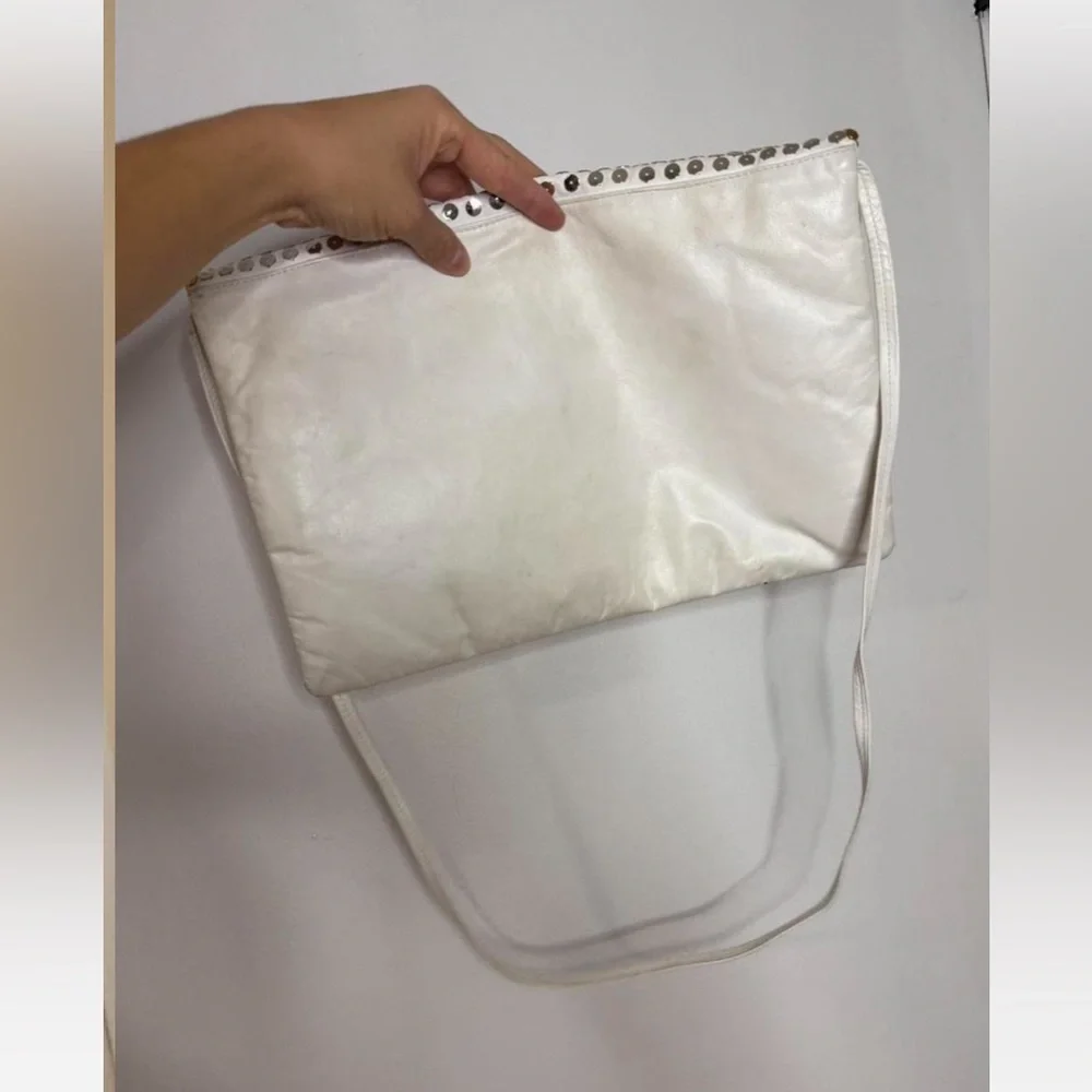 Studded vintage White and Silver Za-Zu white‎ leather Women's Bag